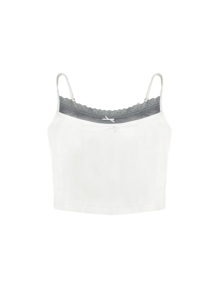 Butterfly Bow Color-Block Fake Two-Piece Tank Top - CHINASQUAD