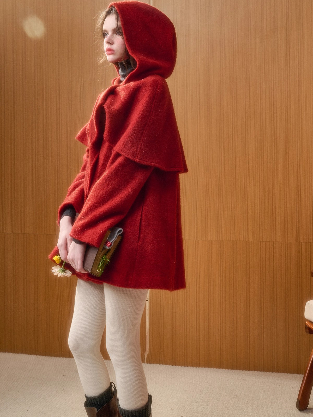 Little Red Hood Winter Knit Cape