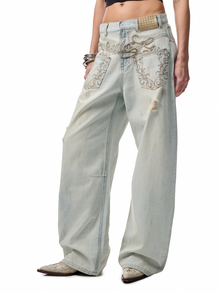 Light Blue Denim Wide - Leg Machete Pants - CHINASQUAD