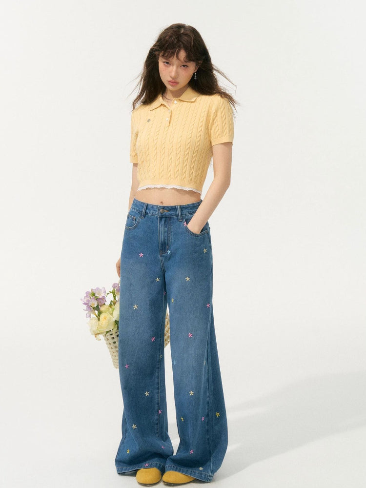 Embroidered High-Waisted Wide-Leg Pants - CHINASQUAD