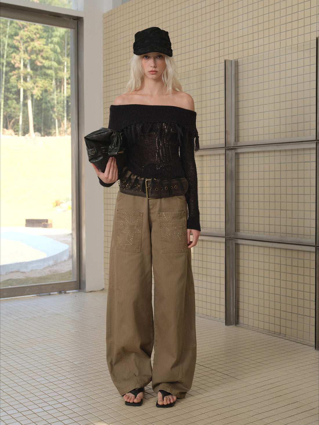 Off-Shoulder Mohair Fringe Top - CHINASQUAD