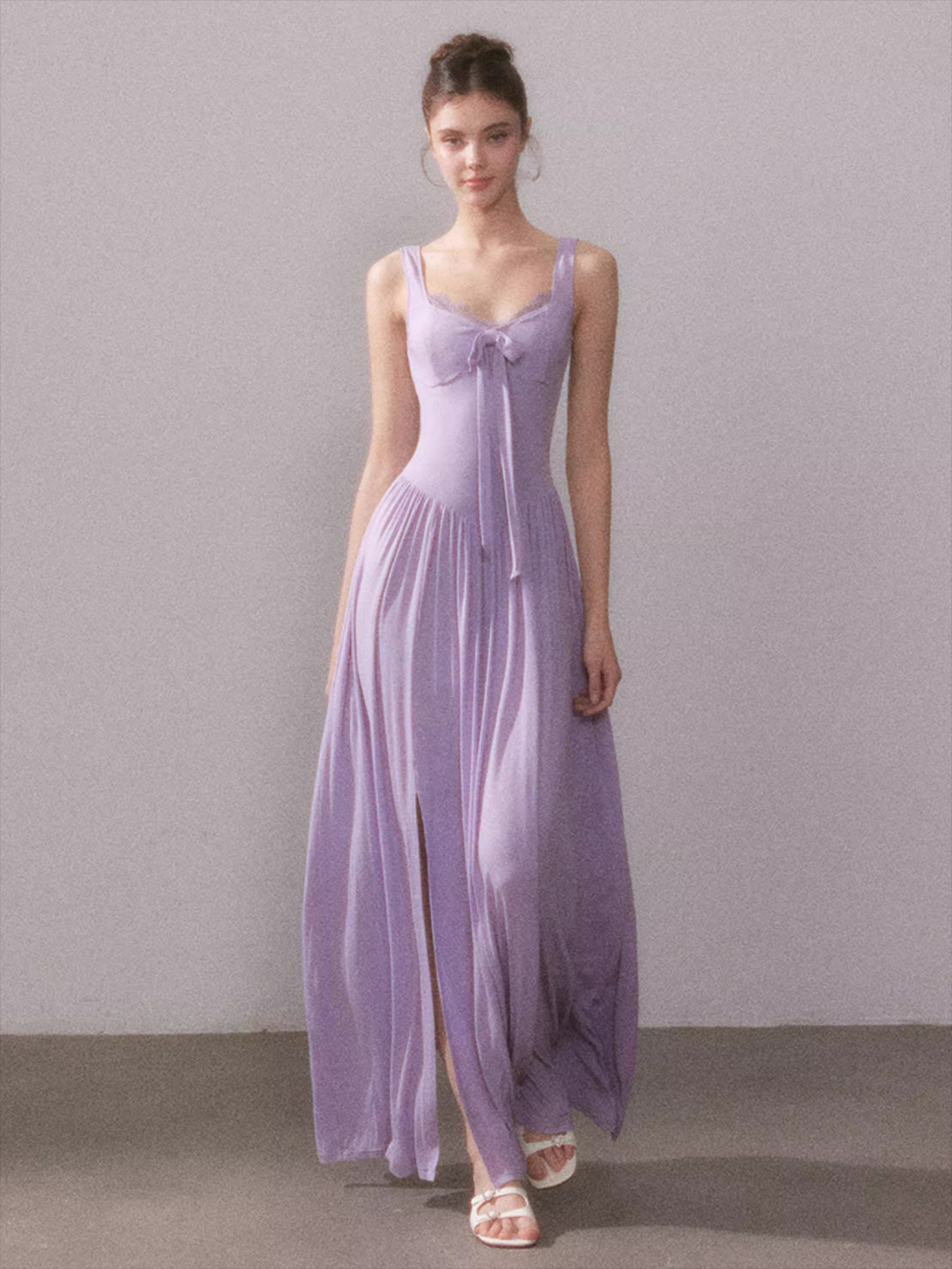 Mist Veil Muse Lace Knit Split Maxi Dress