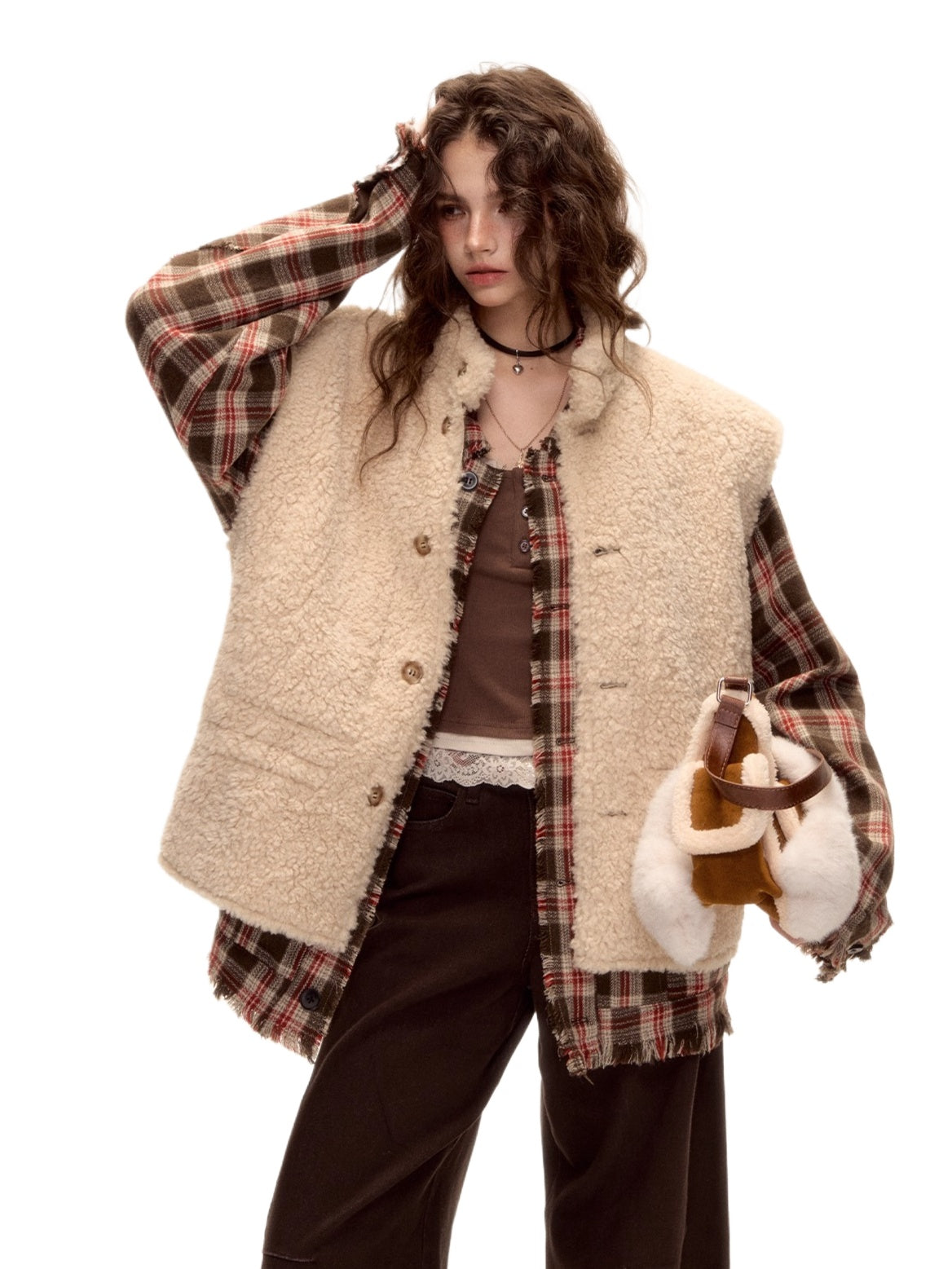 Reversible Faux Shearling Suede Drawstring Vest