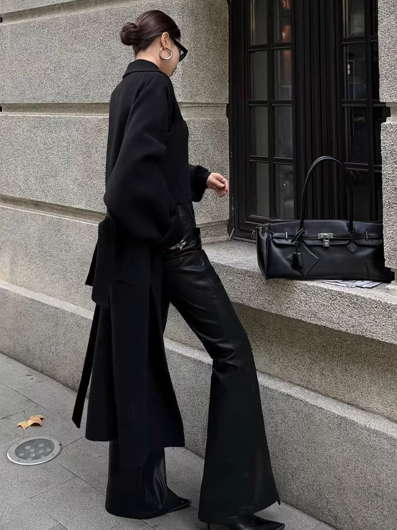 Textured Faux Leather Flared Pants