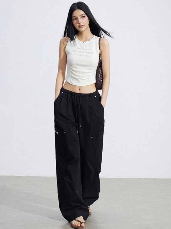 Ruched Utility Wide-Leg Cargo Pants