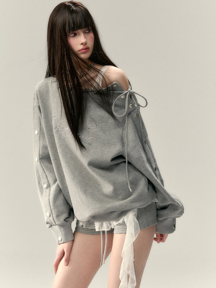 Button-Off-Shoulder Sweatshirt - CHINASQUAD