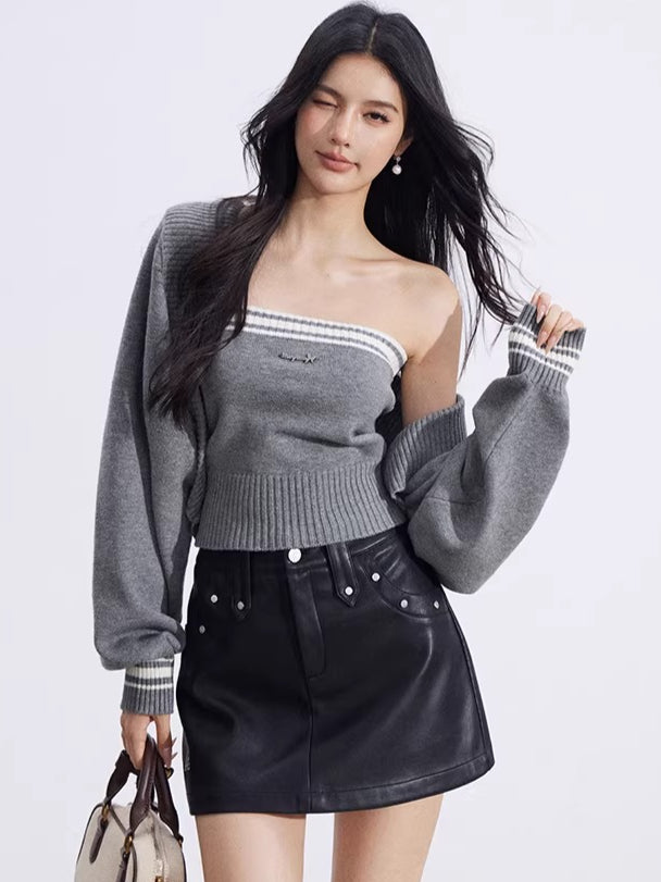 Contrast Batwing Knit 2-Piece Set