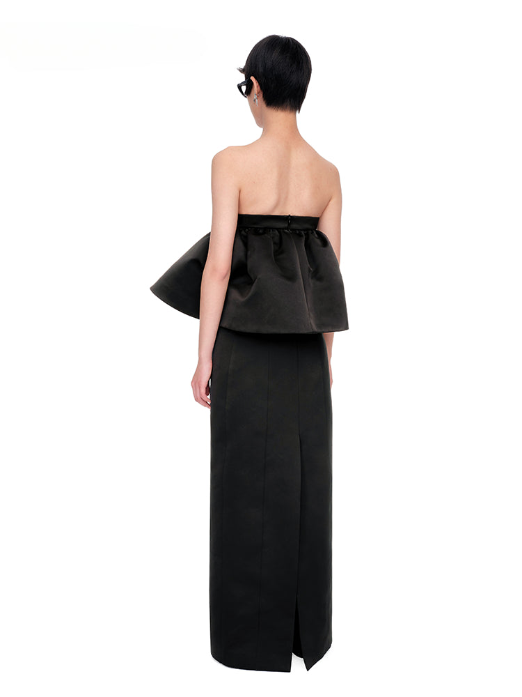 Black Floral Strapless Maxi Dress - CHINASQUAD