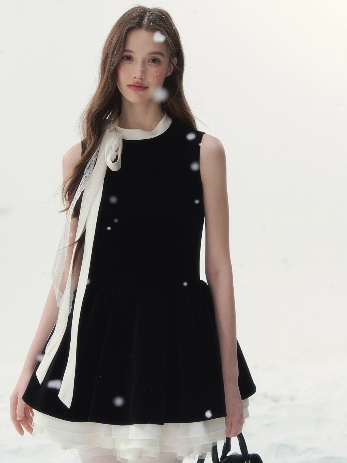 Piano-Key Bow Puff Mini Dress