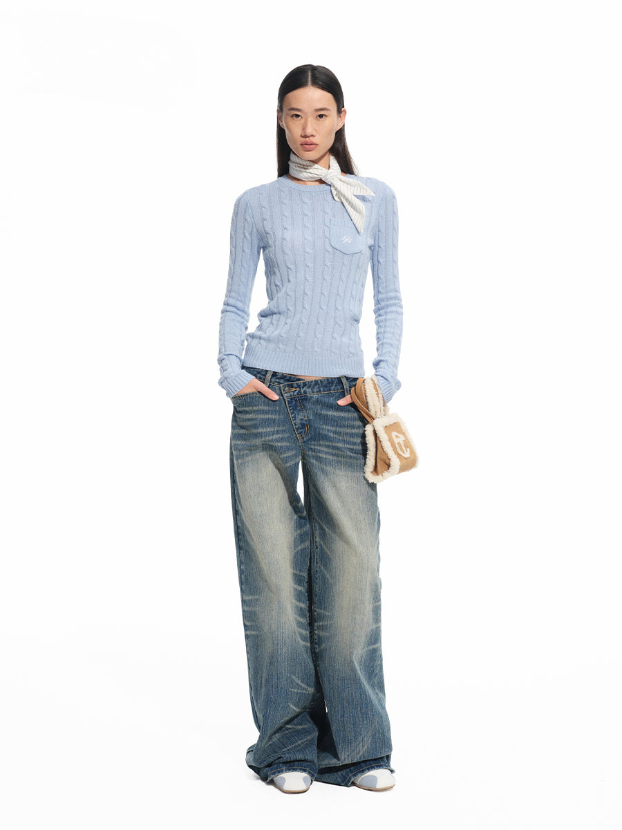 Washed Denim Low-waist Wide-leg Pants - CHINASQUAD