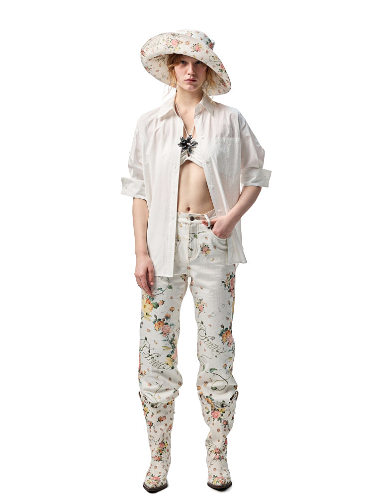 Floral Print Canvas Straight-leg Trousers