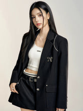 Black & Khaki Suit Collar Bow-tie Blazer - CHINASQUAD