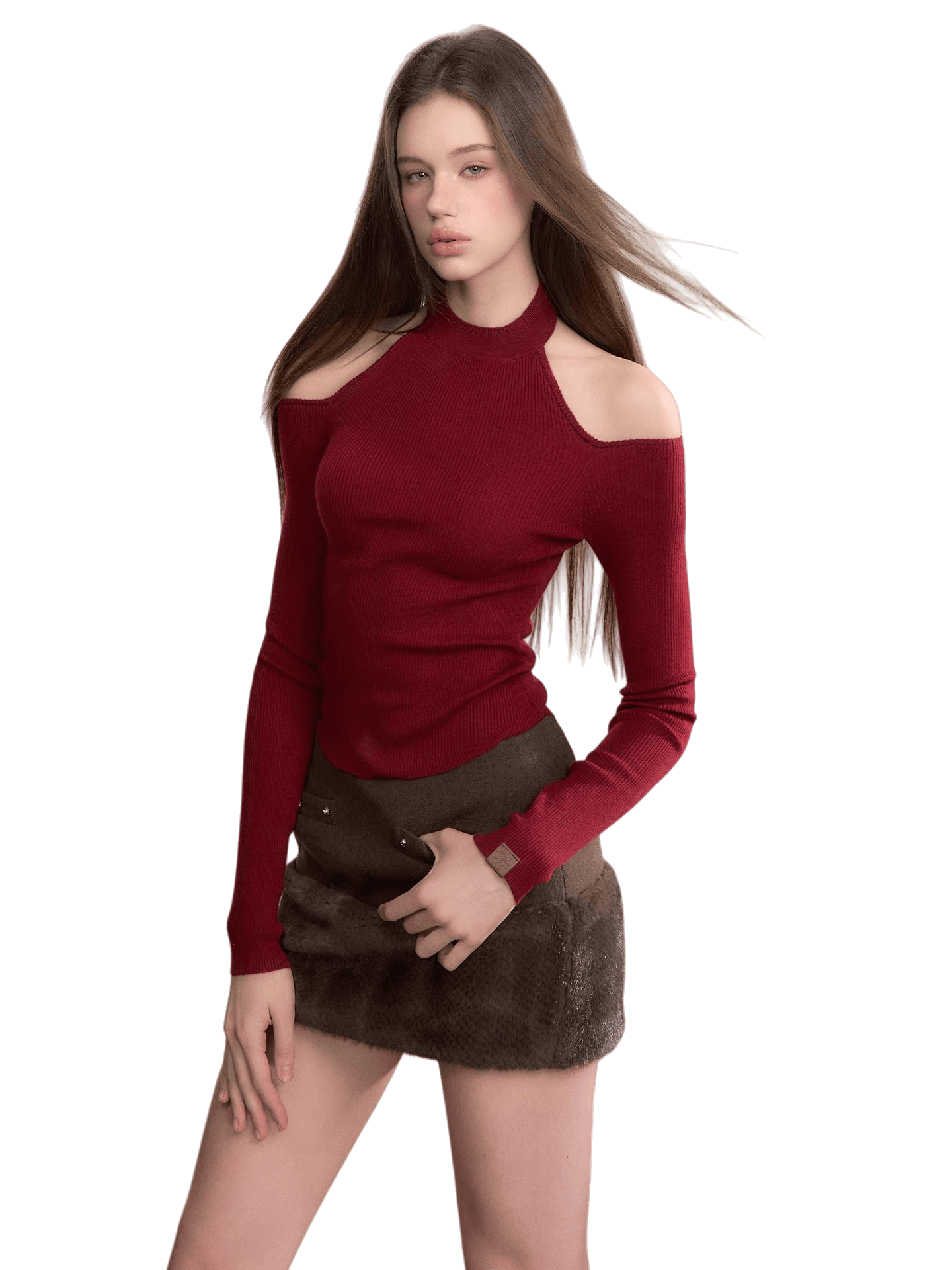 Reversible Cold-Shoulder Knit Turtleneck