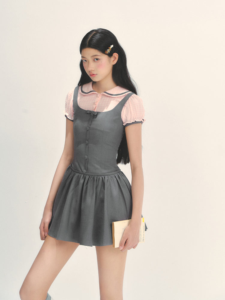 Spliced Fake Two  Piece Preppy Dress - CHINASQUAD