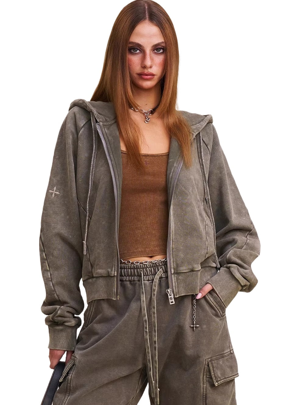 Wild Vintage Zip-up Cropped Hoodie