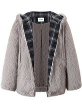 Plaid Spliced Eco-friendly Faux Fur Coat - CHINASQUAD