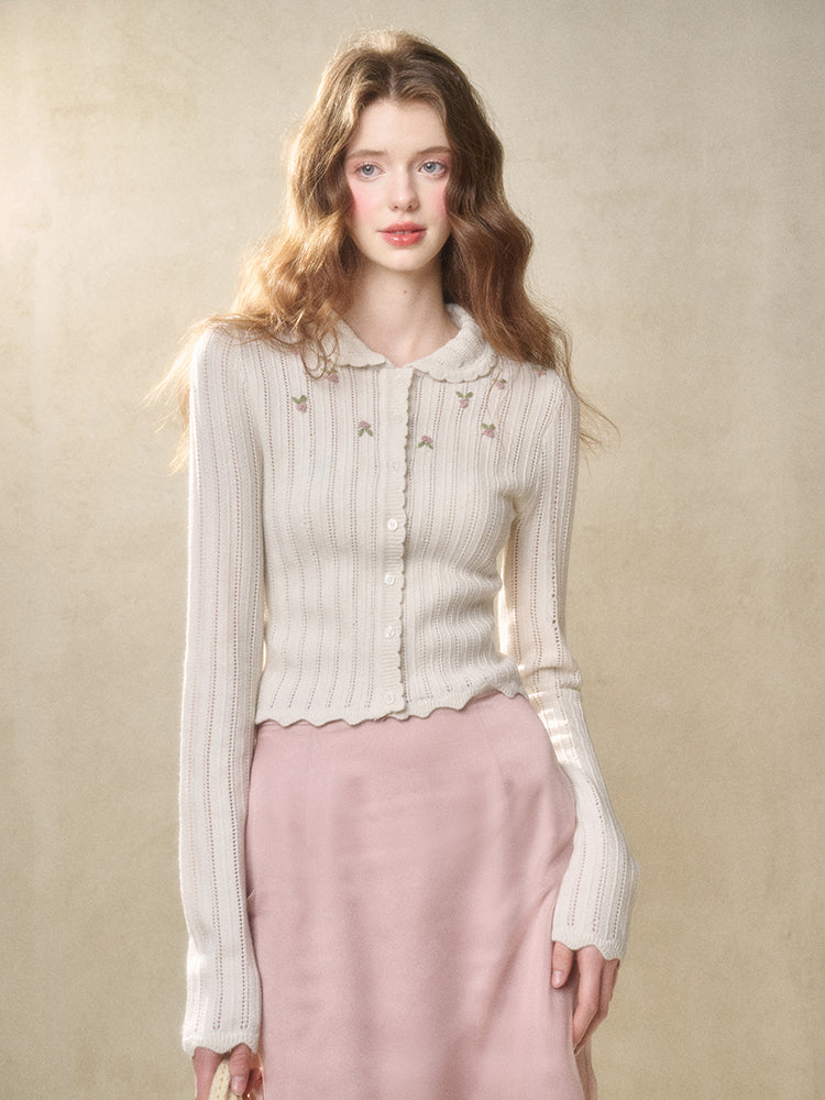 Embroidered Wool Hollow Cardigan & Tank Top Set - CHINASQUAD