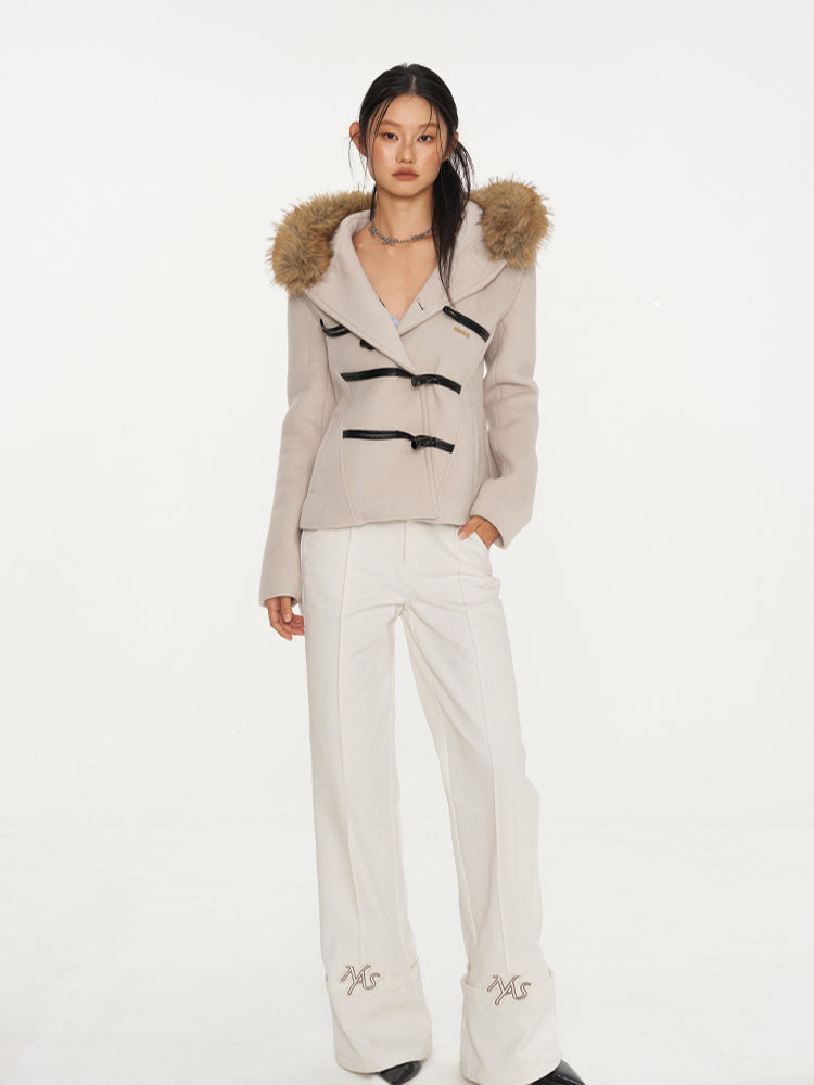 Black & Oatmeal Wool Toggle Coat - CHINASQUAD