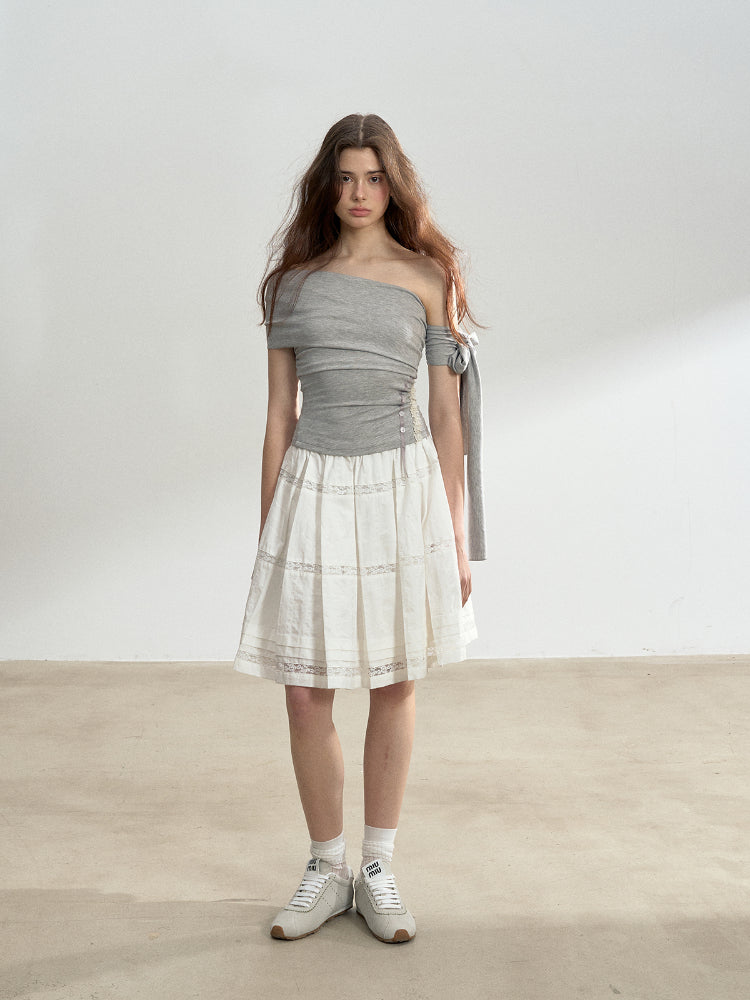 Diagonal Strap Off-shoulder T-shirt - CHINASQUAD