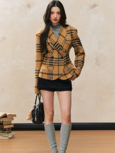 Yellow Plaid Fitted Shoulder-Pad Jacket - CHINASQUAD