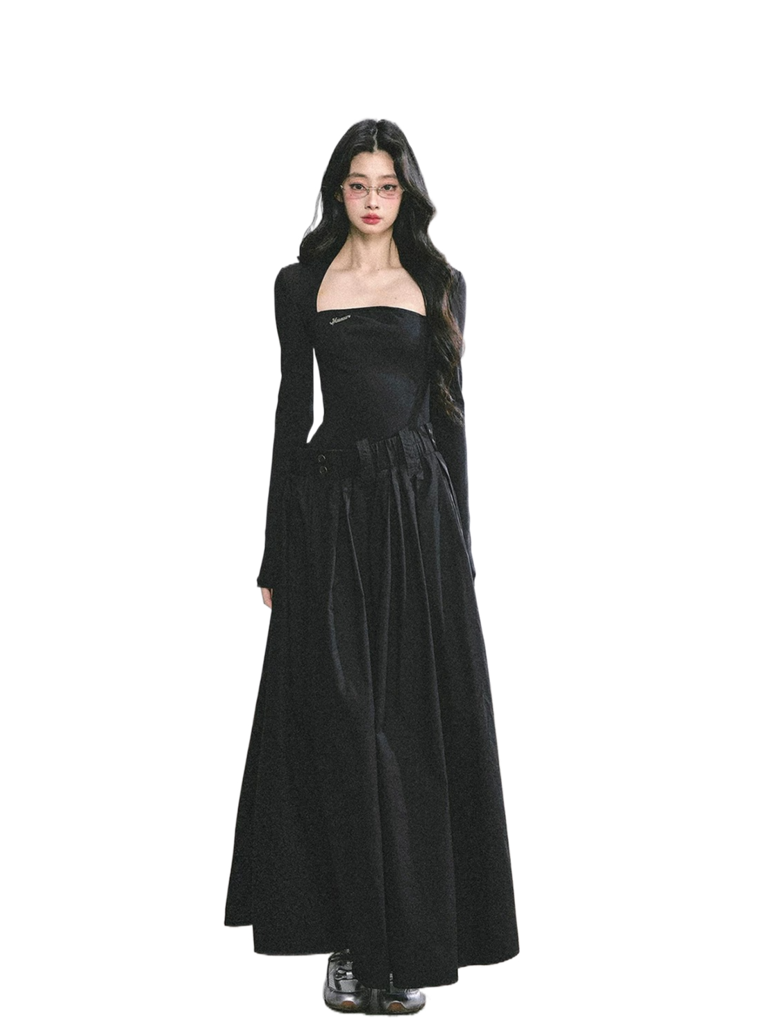 French Relaxed Long Sleeve Maxi Dress