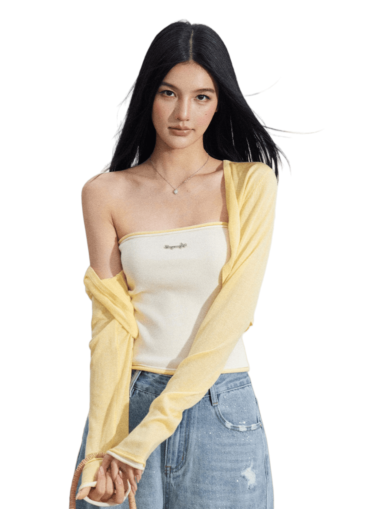 Shawl Cardigan and Bandeau Two-Piece Set
