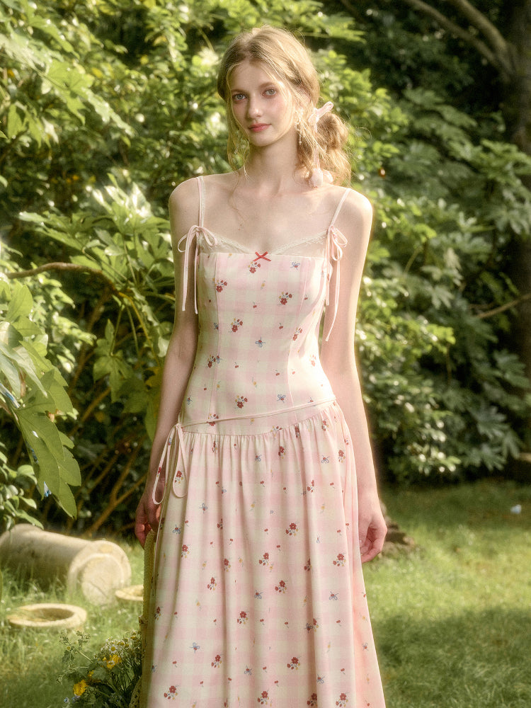 Pink Check Hand-Painted Print Dress - CHINASQUAD