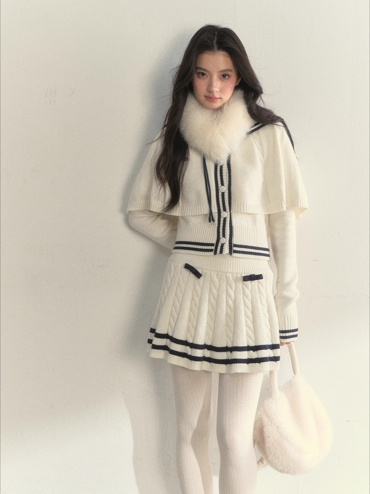 Nautical Cable-Knit Vintage Cape & Skirt Set