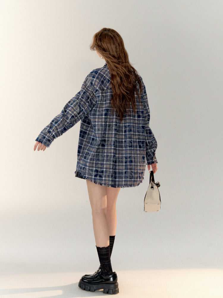 Lace-Trimmed Brushed Plaid Shirt - CHINASQUAD