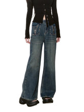 Dark Blue Straight-Leg Flared Jeans - CHINASQUAD