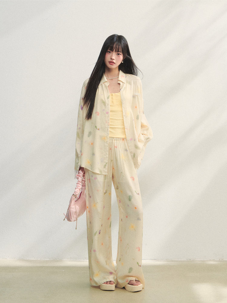 Floral Elastic Waist Straight Leg Casual Pants - CHINASQUAD