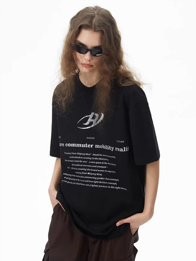 Futuristic Reflective Logo Oversized T-Shirt