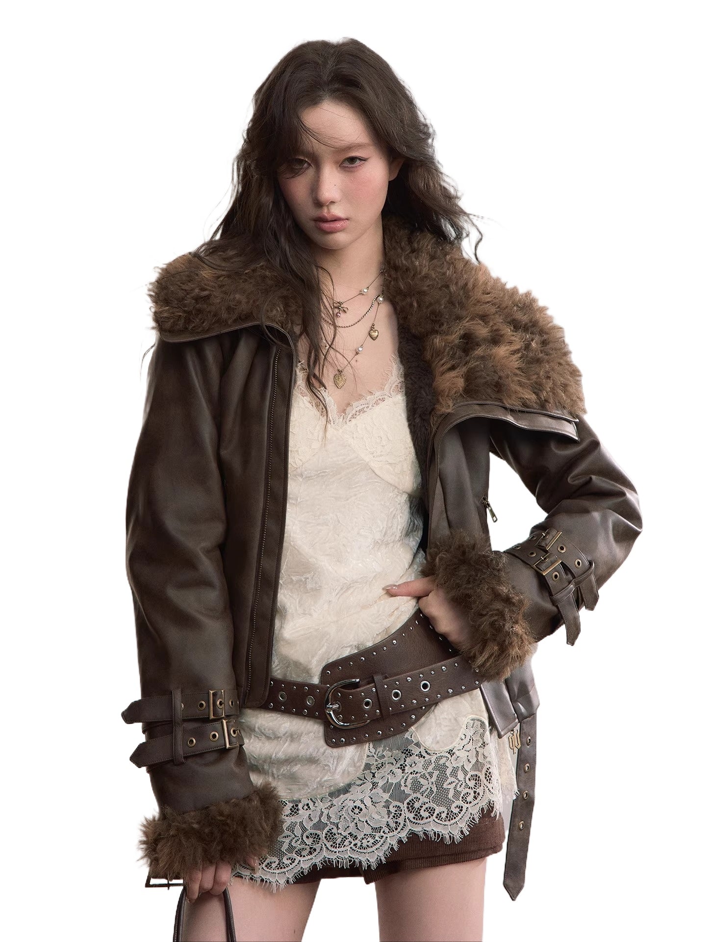 Oversized Fur Collar Short Jacket - CHINASQUAD