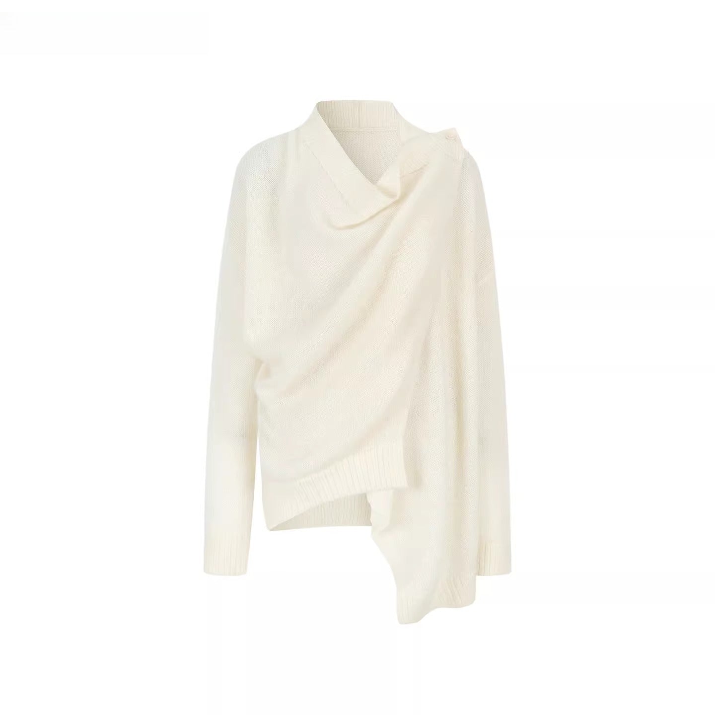 Shawl-Style Asymmetric Wool Knit Sweater