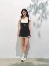 Black-White Contrast Two-piece Square Neck Dress - CHINASQUAD