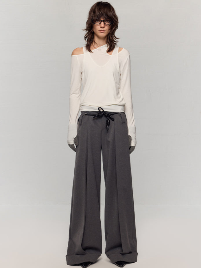 Wool Blend Wide-Leg Pants - CHINASQUAD