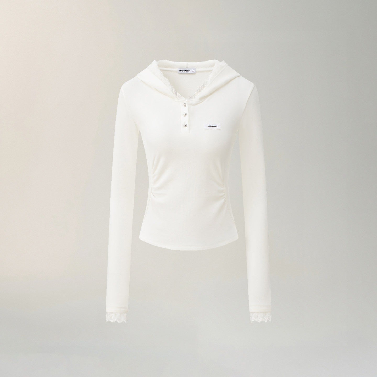 Lace Hooded Slim-Fit Long Sleeve T-Shirt