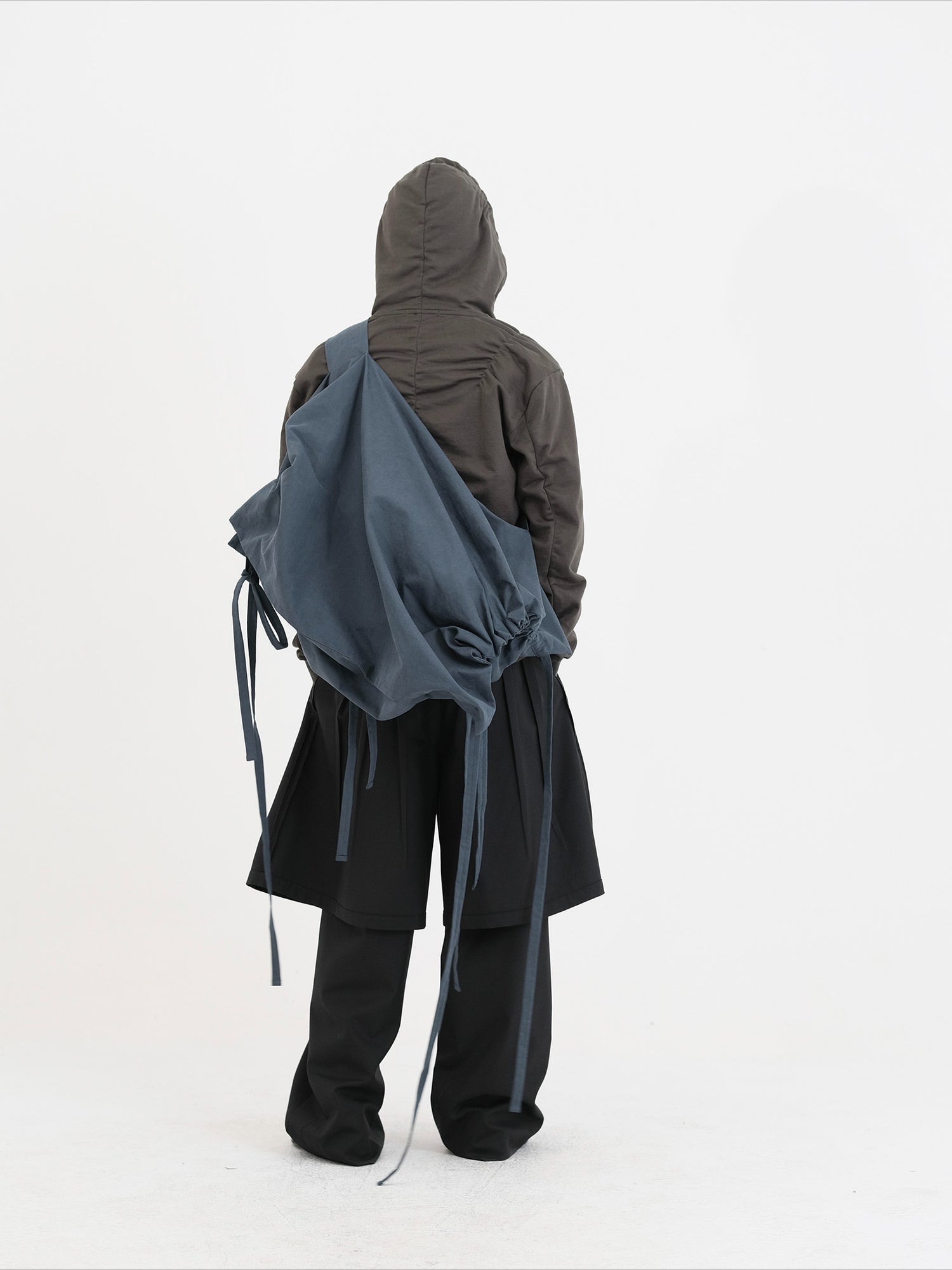 Deep brown & Gray Pleated Hooded Sweatshirt - CHINASQUAD