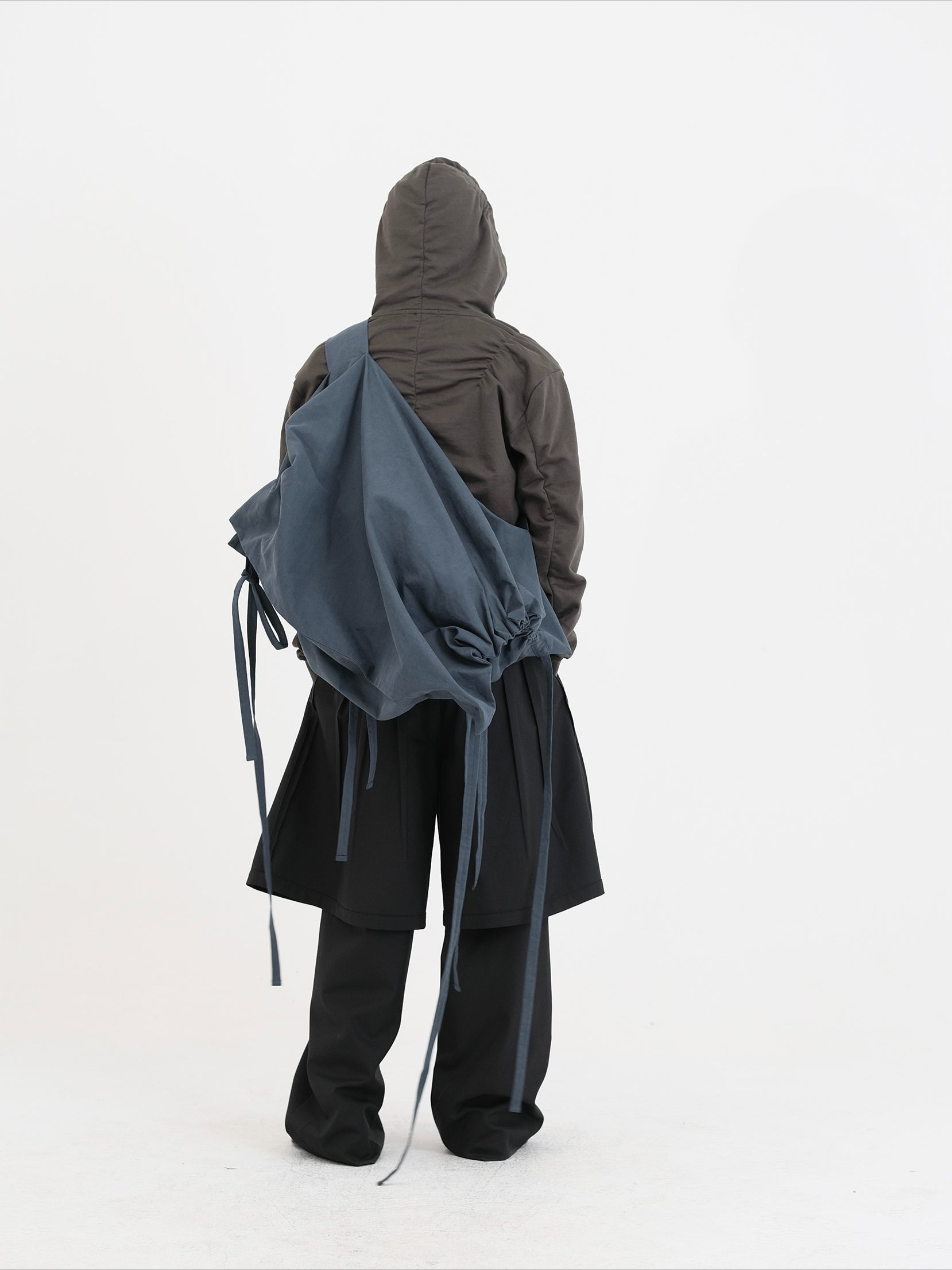 Deep brown & Gray Pleated Hooded Sweatshirt - CHINASQUAD