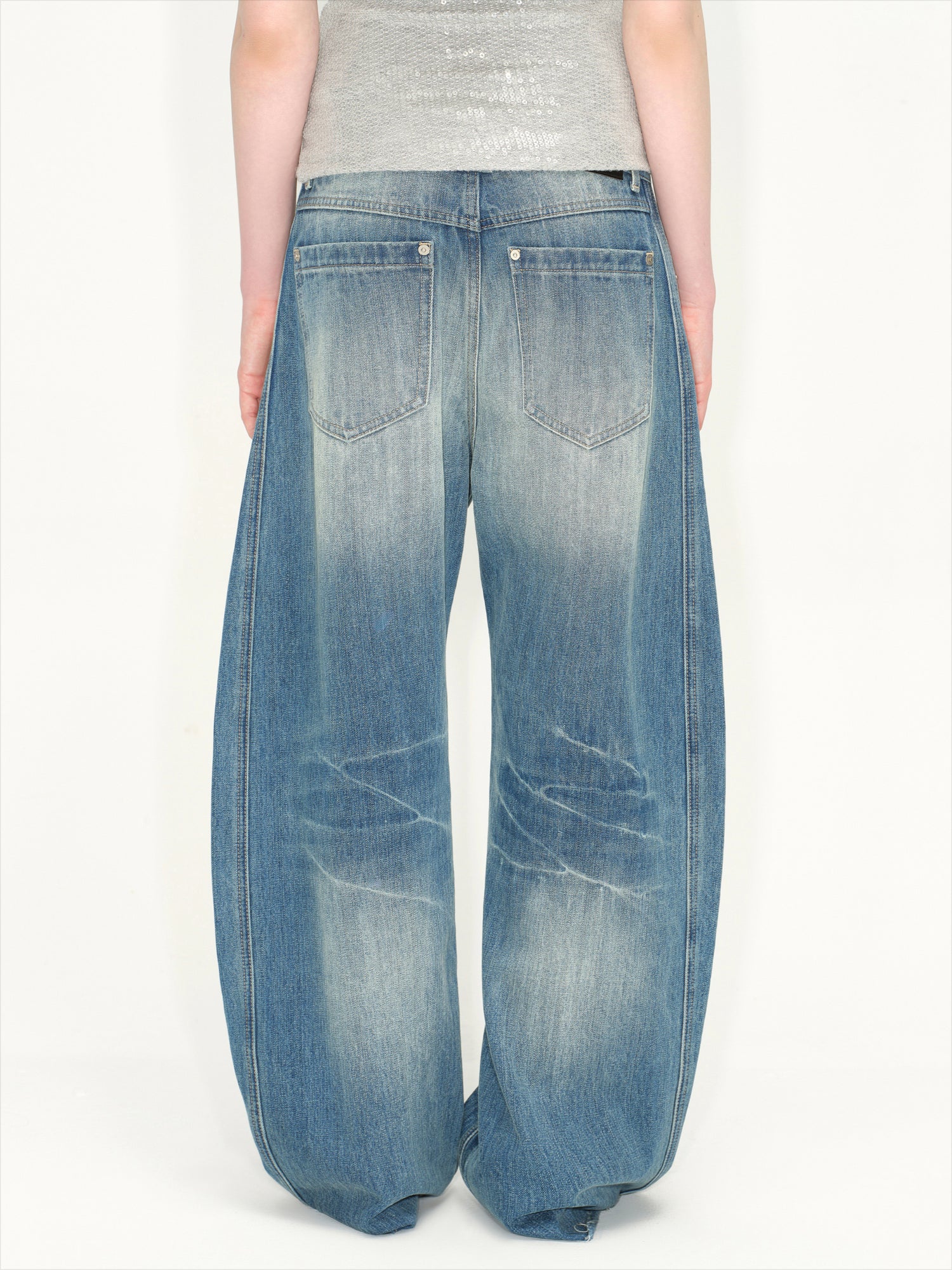 Wash Deconstructed Curved Denim Pants - CHINASQUAD