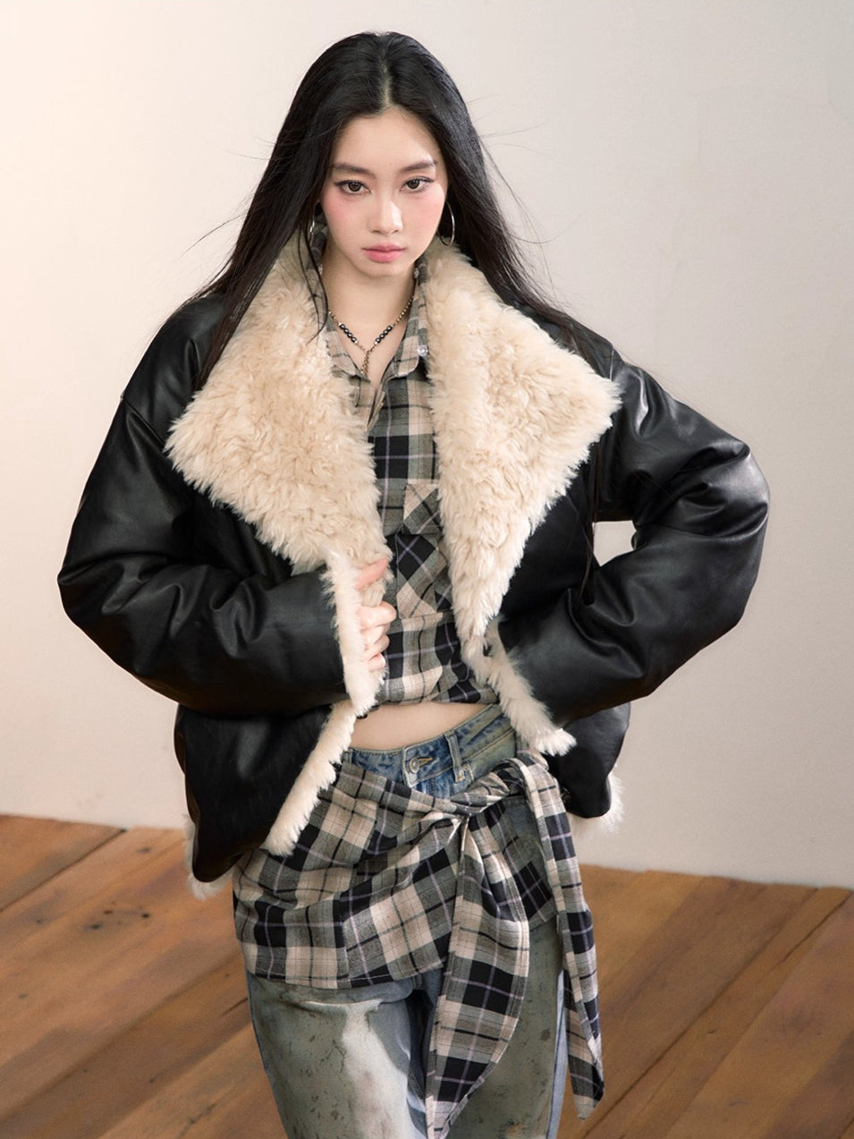 Reversible Faux Fur & PU Leather Jacket