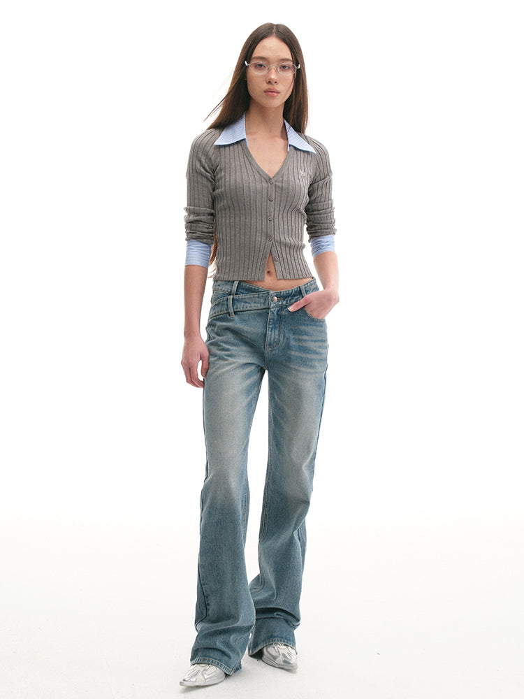 Relaxed-Fit High-Waisted V-Jeans - CHINASQUAD