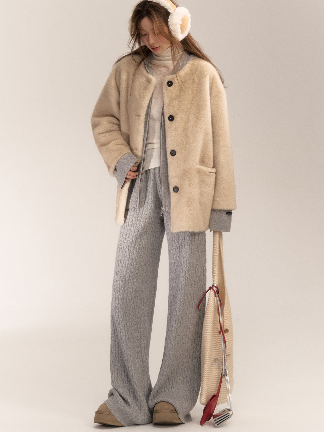 Gray & Apricot Faux Fur Coat - CHINASQUAD