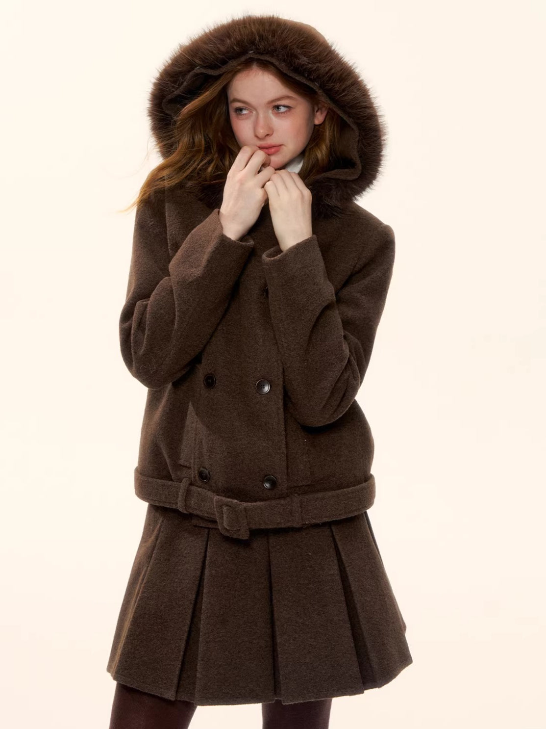 Sculpted Drawstring Cocoon Fleece Hoodie Jacket