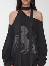 Rhinestone Shoulder-Tie Oversized Sweatshirt - CHINASQUAD