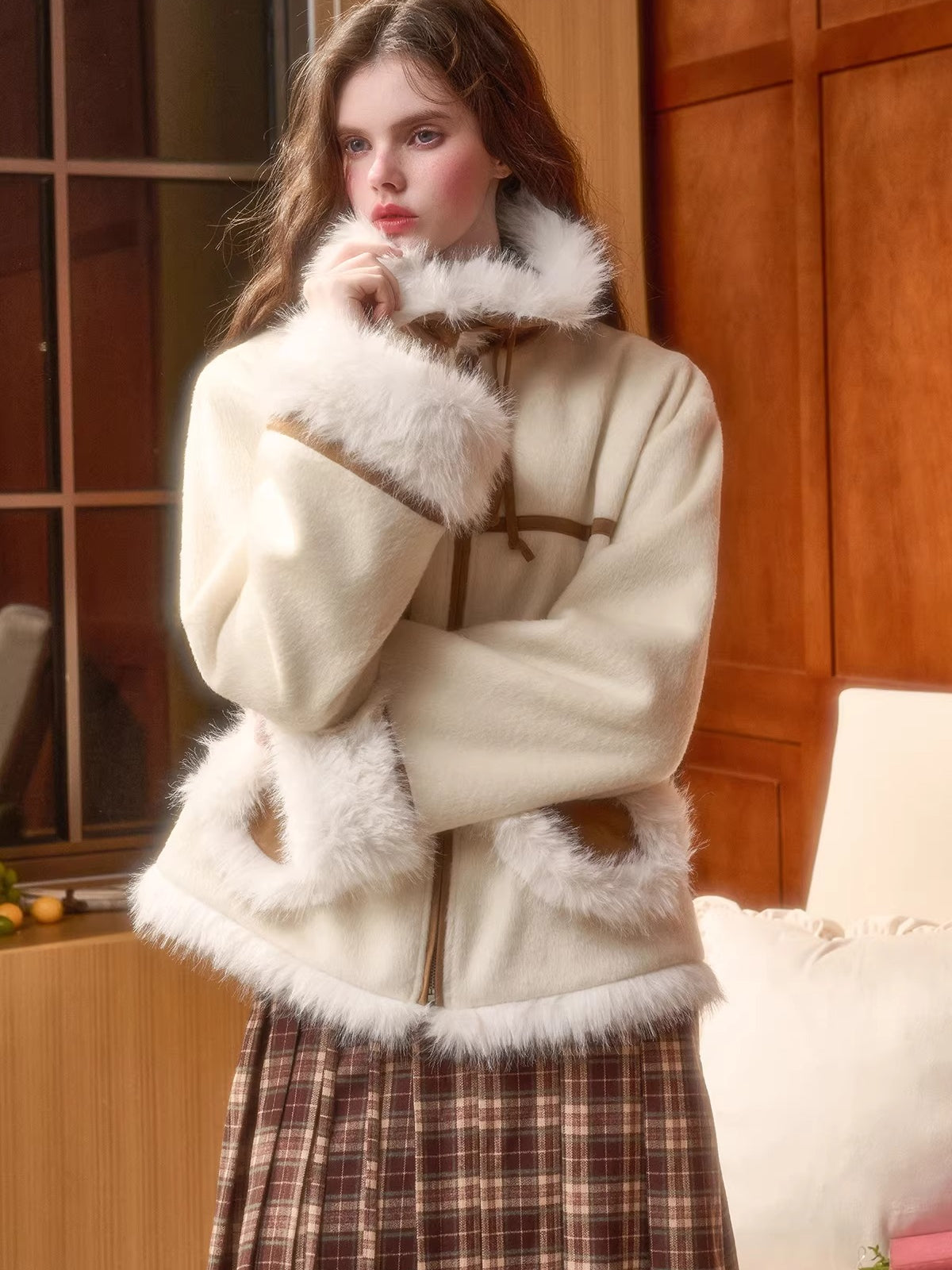 Wool-Blend Shearling-Style Oversized Jacket