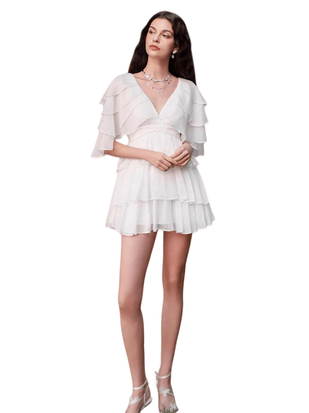 V-Neck Waist-Defined Midi Dress