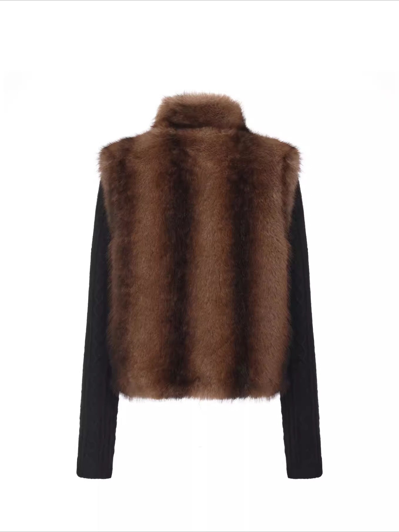 Detachable Sleeve Knit Eco-Fur Jacket