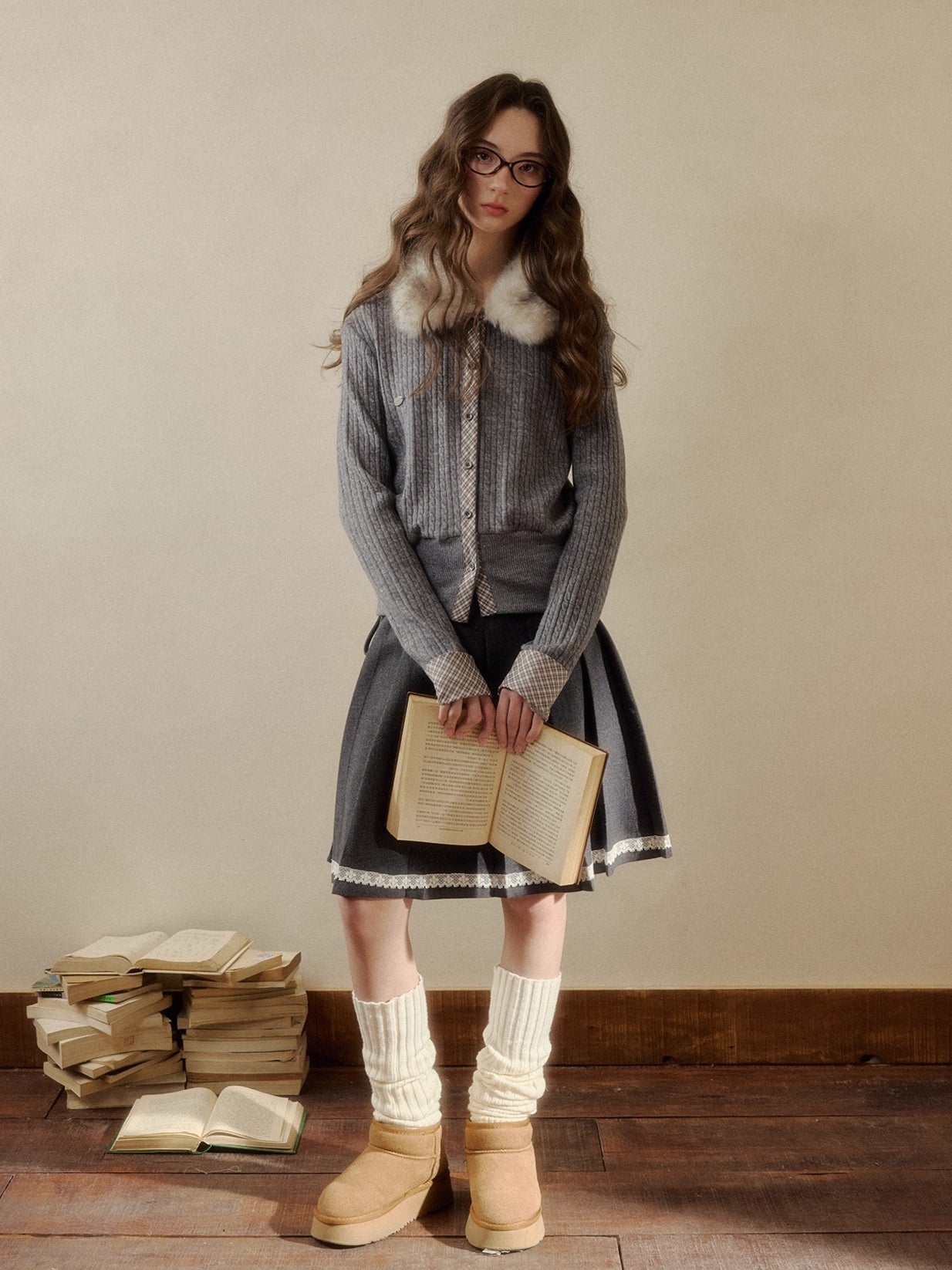 Vintage Check Contrast Knit Sweater