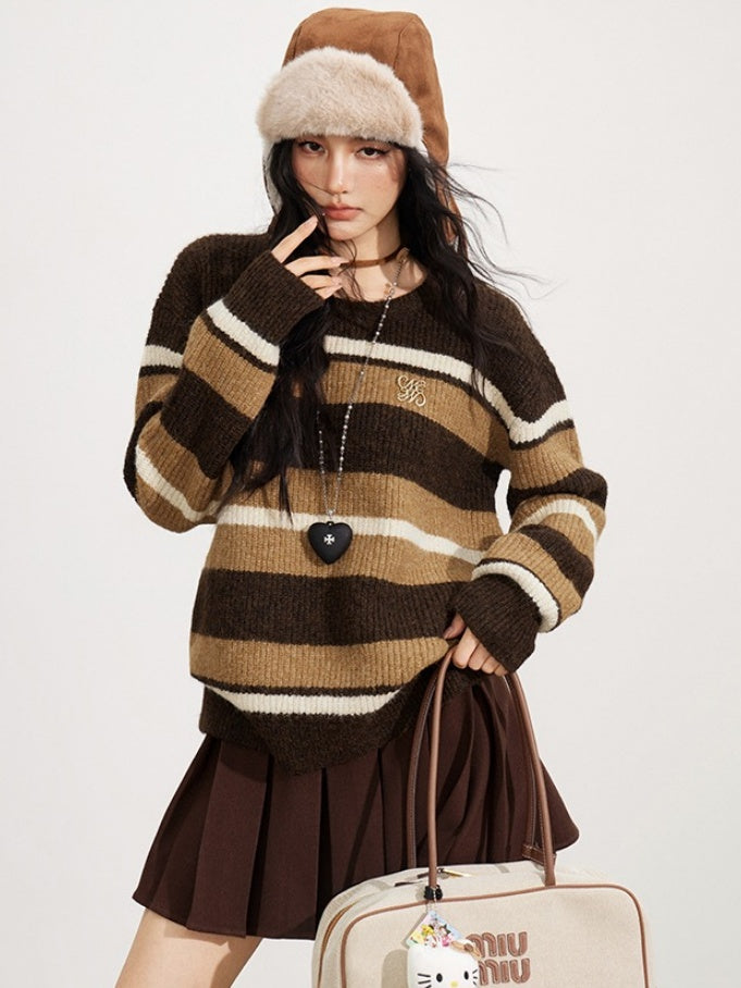 Retro Striped Wool-Blend Crewneck - CHINASQUAD